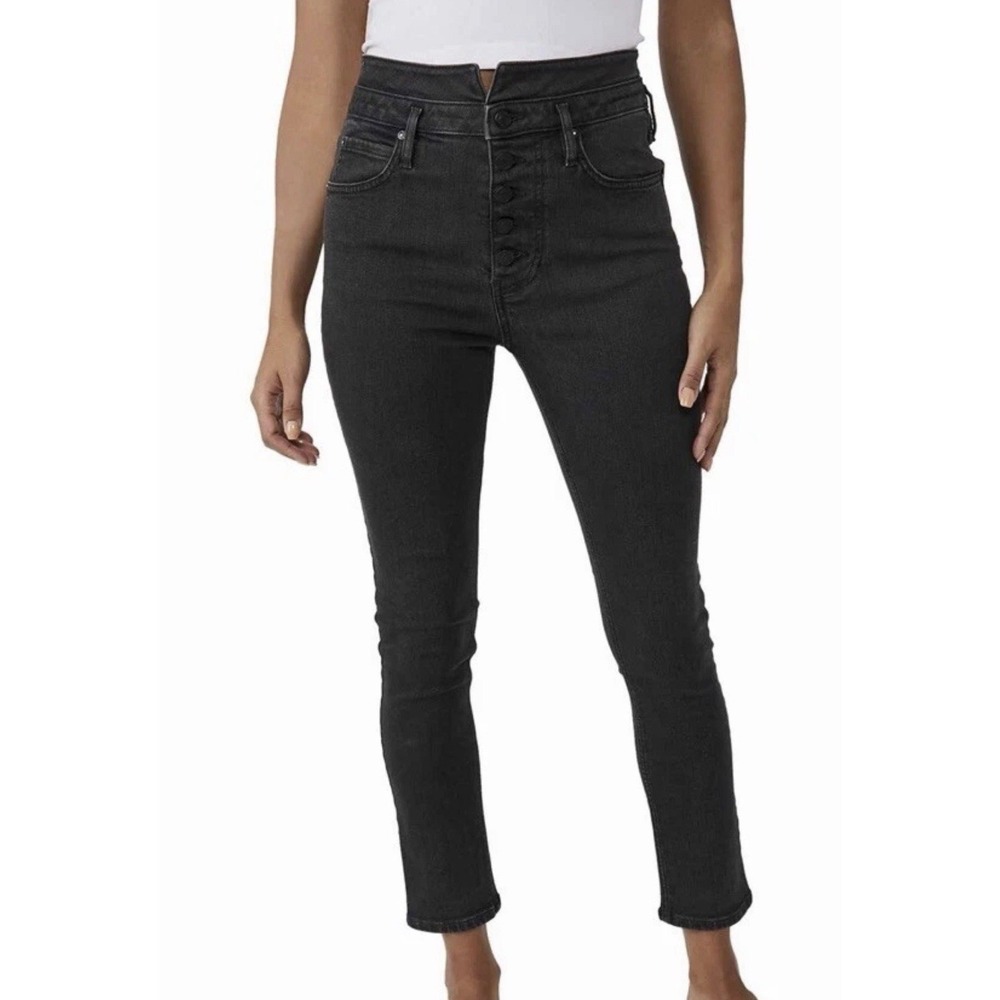 Free People We The Free Skyline Skinny Jeans Black High Rise Button Fly 30 US